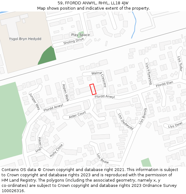 59, FFORDD ANWYL, RHYL, LL18 4JW: Location map and indicative extent of plot