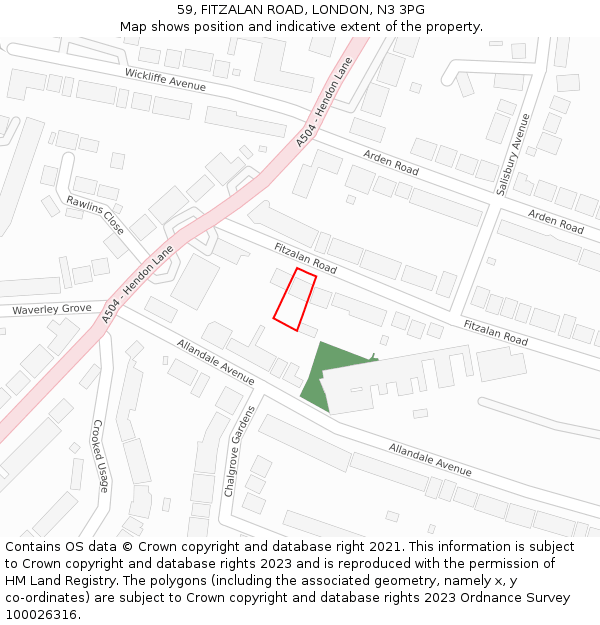 59, FITZALAN ROAD, LONDON, N3 3PG: Location map and indicative extent of plot