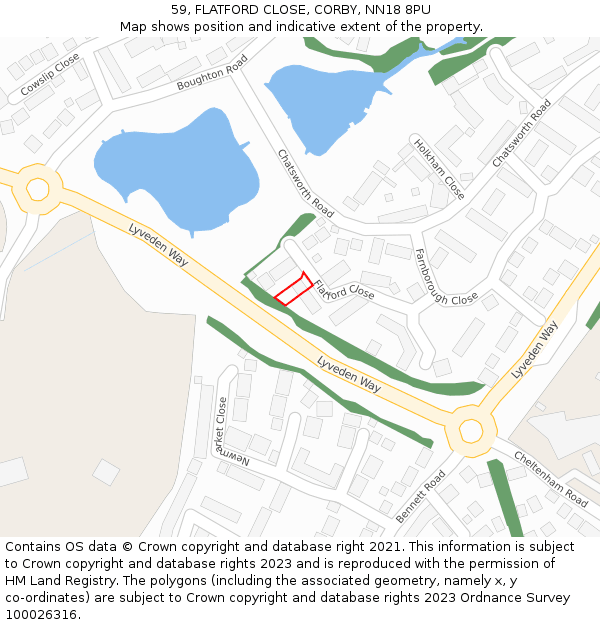 59, FLATFORD CLOSE, CORBY, NN18 8PU: Location map and indicative extent of plot