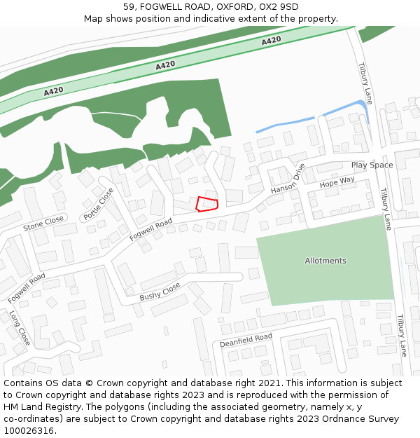 59, FOGWELL ROAD, OXFORD, OX2 9SD: Location map and indicative extent of plot