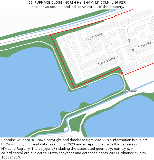 59, FURNACE CLOSE, NORTH HYKEHAM, LINCOLN, LN6 9ZR: Location map and indicative extent of plot