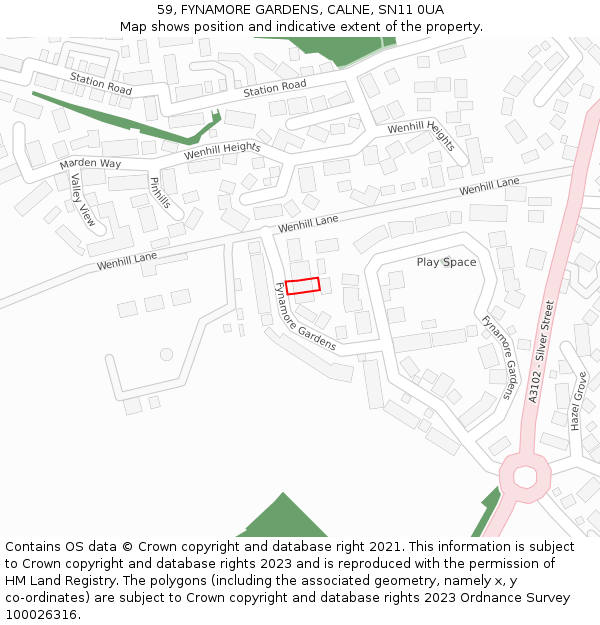 59, FYNAMORE GARDENS, CALNE, SN11 0UA: Location map and indicative extent of plot