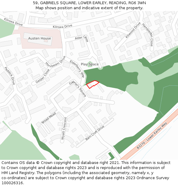 59, GABRIELS SQUARE, LOWER EARLEY, READING, RG6 3WN: Location map and indicative extent of plot