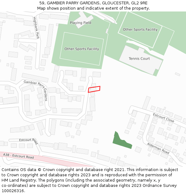 59, GAMBIER PARRY GARDENS, GLOUCESTER, GL2 9RE: Location map and indicative extent of plot