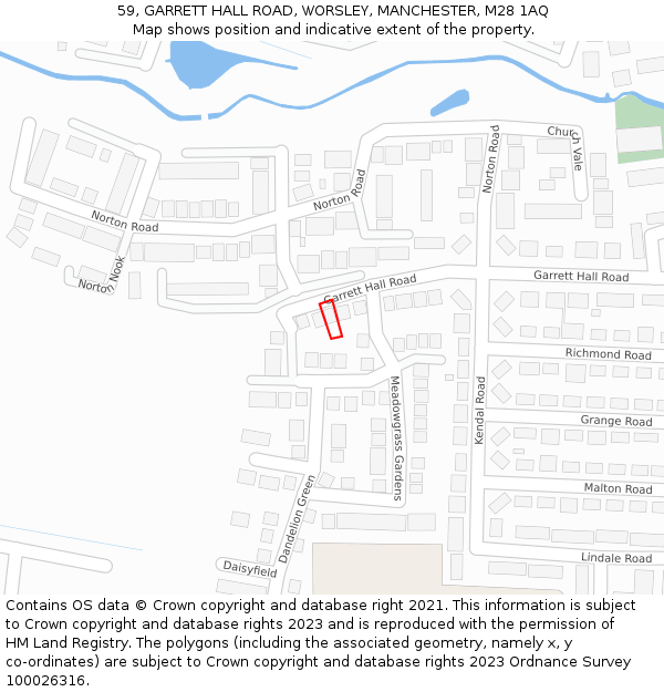 59, GARRETT HALL ROAD, WORSLEY, MANCHESTER, M28 1AQ: Location map and indicative extent of plot