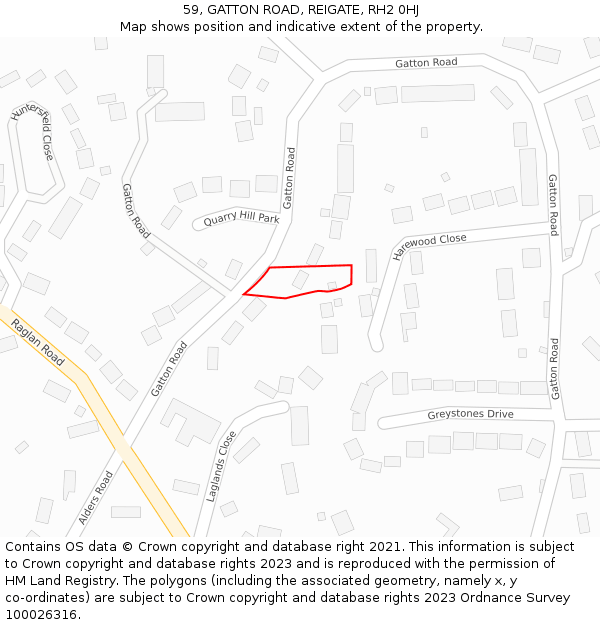 59, GATTON ROAD, REIGATE, RH2 0HJ: Location map and indicative extent of plot