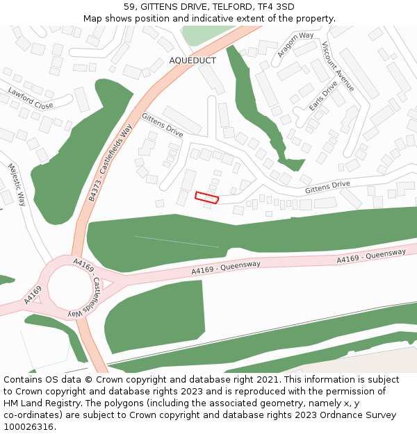 59, GITTENS DRIVE, TELFORD, TF4 3SD: Location map and indicative extent of plot