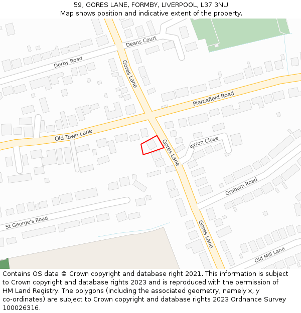 59, GORES LANE, FORMBY, LIVERPOOL, L37 3NU: Location map and indicative extent of plot