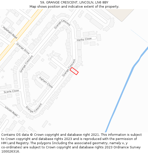 59, GRANGE CRESCENT, LINCOLN, LN6 8BY: Location map and indicative extent of plot