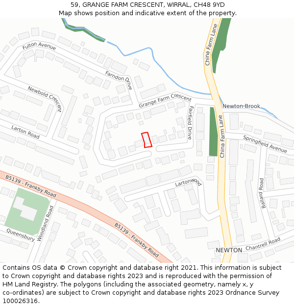 59, GRANGE FARM CRESCENT, WIRRAL, CH48 9YD: Location map and indicative extent of plot