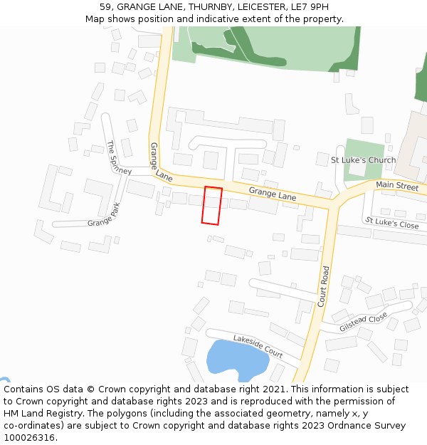 59, GRANGE LANE, THURNBY, LEICESTER, LE7 9PH: Location map and indicative extent of plot