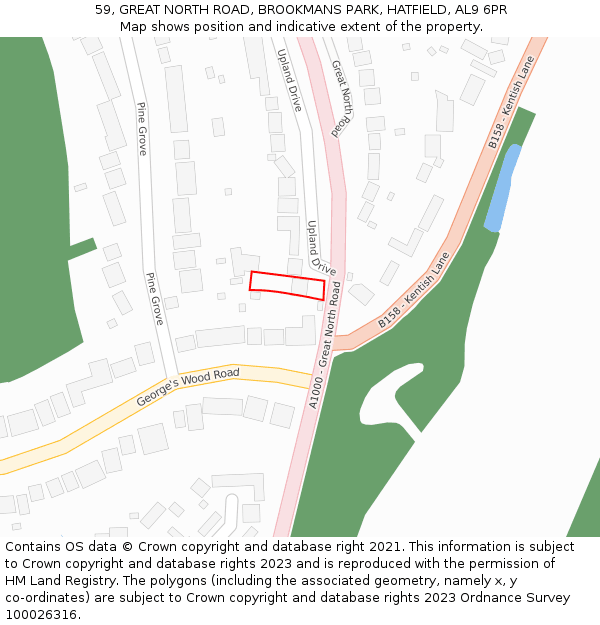 59, GREAT NORTH ROAD, BROOKMANS PARK, HATFIELD, AL9 6PR: Location map and indicative extent of plot