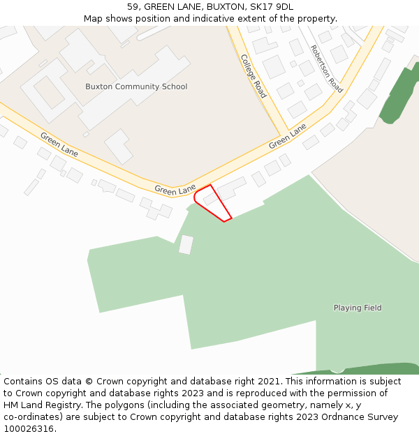 59, GREEN LANE, BUXTON, SK17 9DL: Location map and indicative extent of plot
