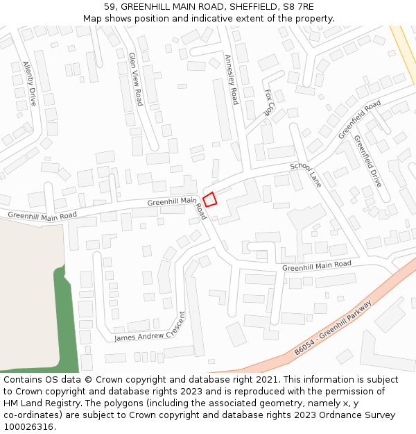 59, GREENHILL MAIN ROAD, SHEFFIELD, S8 7RE: Location map and indicative extent of plot