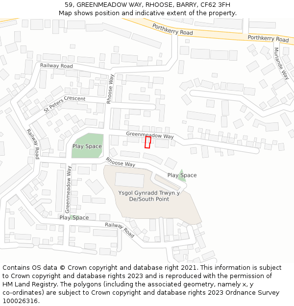 59, GREENMEADOW WAY, RHOOSE, BARRY, CF62 3FH: Location map and indicative extent of plot