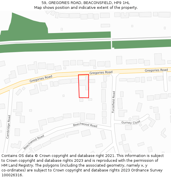 59, GREGORIES ROAD, BEACONSFIELD, HP9 1HL: Location map and indicative extent of plot