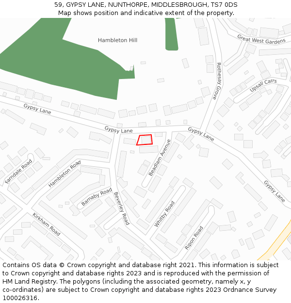 59, GYPSY LANE, NUNTHORPE, MIDDLESBROUGH, TS7 0DS: Location map and indicative extent of plot