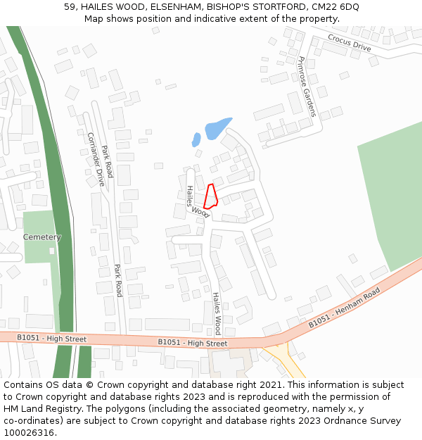 59, HAILES WOOD, ELSENHAM, BISHOP'S STORTFORD, CM22 6DQ: Location map and indicative extent of plot