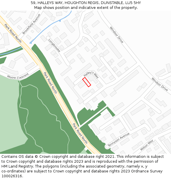 59, HALLEYS WAY, HOUGHTON REGIS, DUNSTABLE, LU5 5HY: Location map and indicative extent of plot