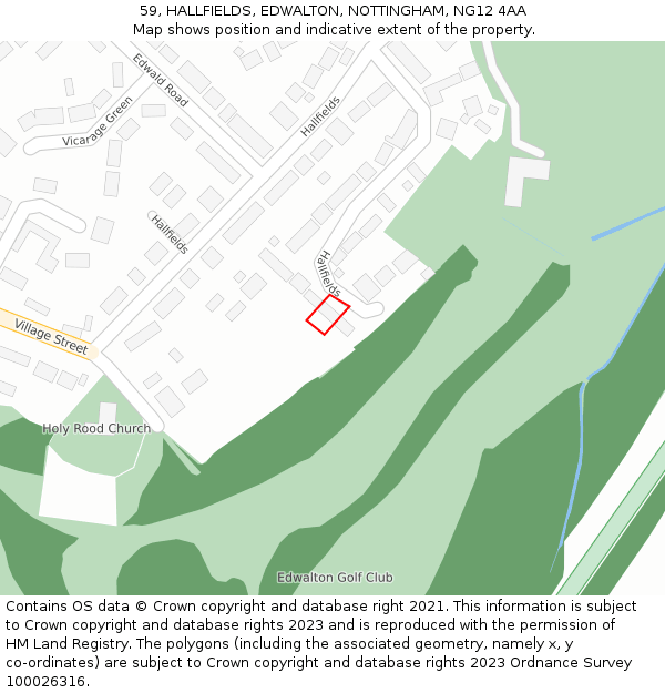 59, HALLFIELDS, EDWALTON, NOTTINGHAM, NG12 4AA: Location map and indicative extent of plot