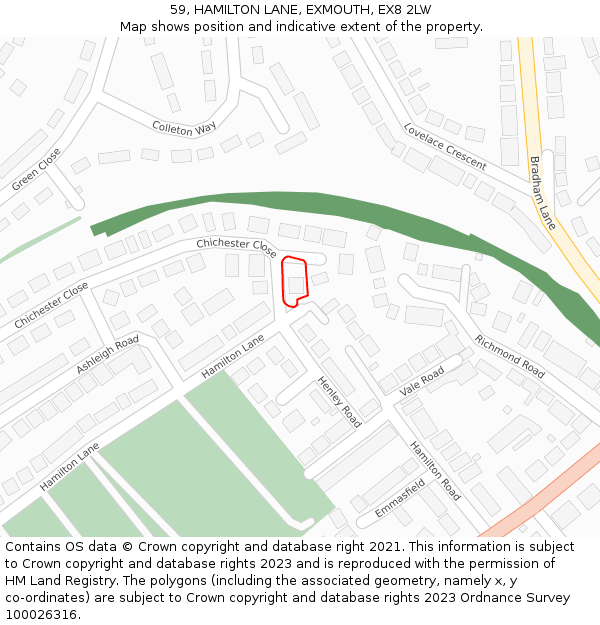 59, HAMILTON LANE, EXMOUTH, EX8 2LW: Location map and indicative extent of plot