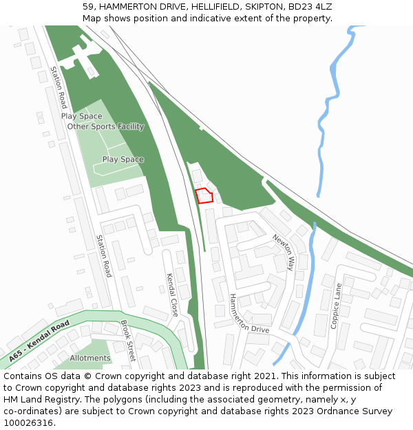 59, HAMMERTON DRIVE, HELLIFIELD, SKIPTON, BD23 4LZ: Location map and indicative extent of plot