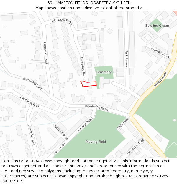 59, HAMPTON FIELDS, OSWESTRY, SY11 1TL: Location map and indicative extent of plot
