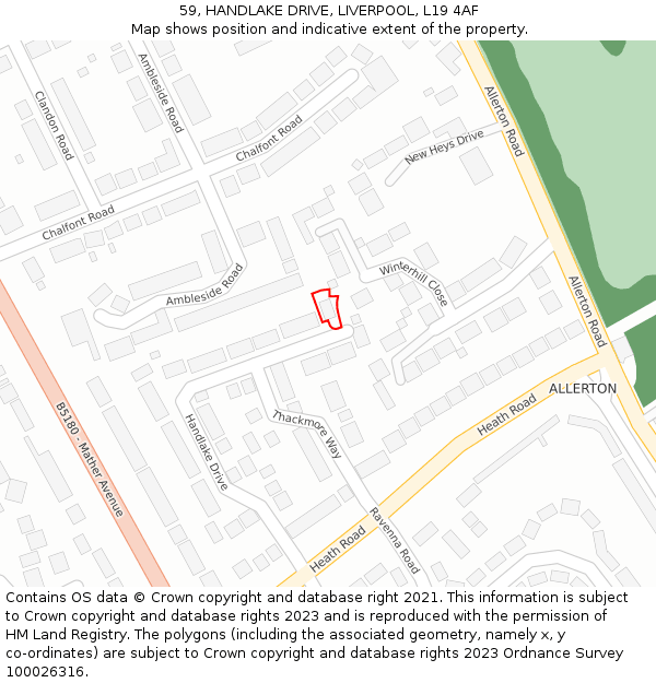 59, HANDLAKE DRIVE, LIVERPOOL, L19 4AF: Location map and indicative extent of plot