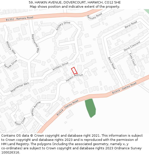 59, HANKIN AVENUE, DOVERCOURT, HARWICH, CO12 5HE: Location map and indicative extent of plot