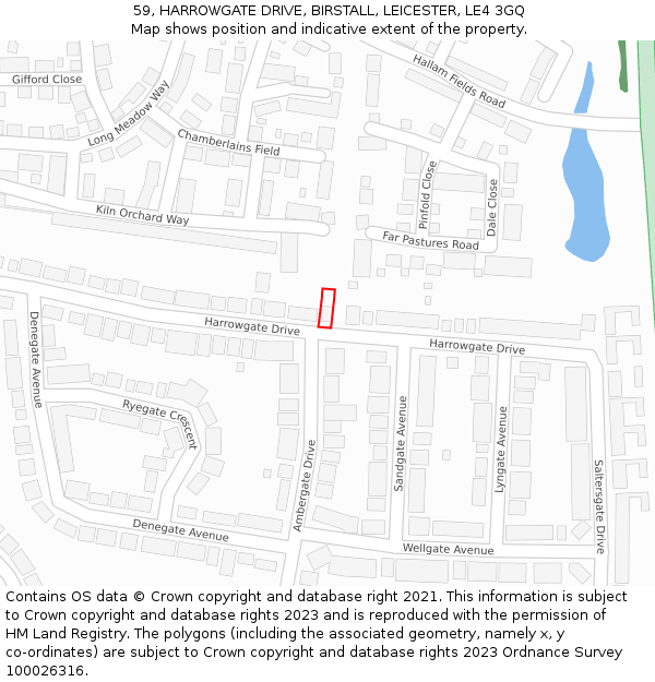 59, HARROWGATE DRIVE, BIRSTALL, LEICESTER, LE4 3GQ: Location map and indicative extent of plot