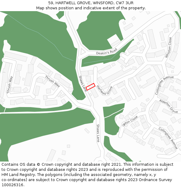 59, HARTWELL GROVE, WINSFORD, CW7 3UR: Location map and indicative extent of plot