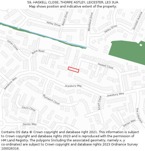 59, HASKELL CLOSE, THORPE ASTLEY, LEICESTER, LE3 3UA: Location map and indicative extent of plot