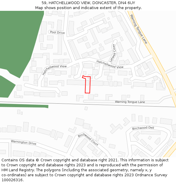 59, HATCHELLWOOD VIEW, DONCASTER, DN4 6UY: Location map and indicative extent of plot