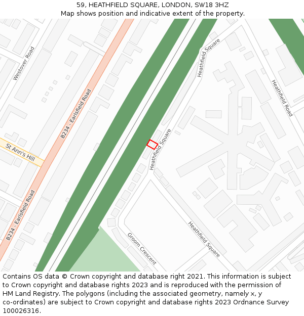 59, HEATHFIELD SQUARE, LONDON, SW18 3HZ: Location map and indicative extent of plot