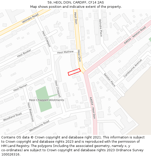 59, HEOL DON, CARDIFF, CF14 2AS: Location map and indicative extent of plot