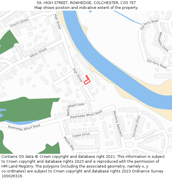 59, HIGH STREET, ROWHEDGE, COLCHESTER, CO5 7ET: Location map and indicative extent of plot