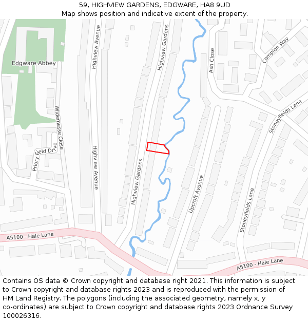 59, HIGHVIEW GARDENS, EDGWARE, HA8 9UD: Location map and indicative extent of plot
