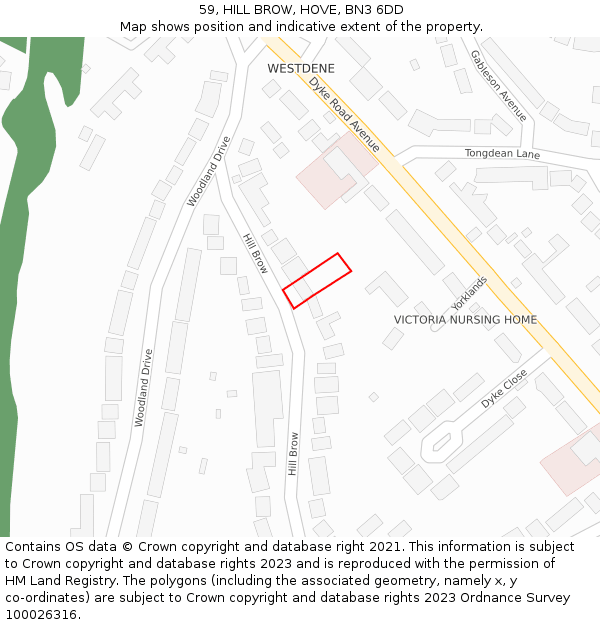 59, HILL BROW, HOVE, BN3 6DD: Location map and indicative extent of plot