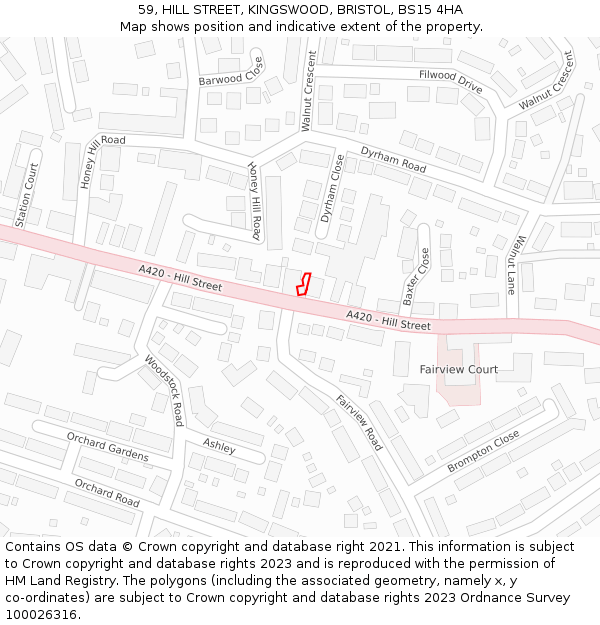 59, HILL STREET, KINGSWOOD, BRISTOL, BS15 4HA: Location map and indicative extent of plot