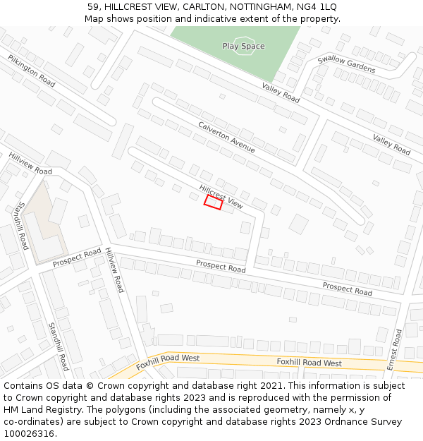 59, HILLCREST VIEW, CARLTON, NOTTINGHAM, NG4 1LQ: Location map and indicative extent of plot