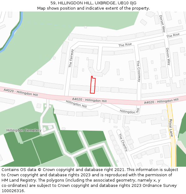 59, HILLINGDON HILL, UXBRIDGE, UB10 0JG: Location map and indicative extent of plot