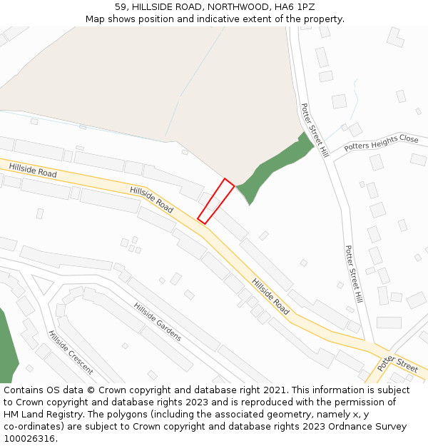 59, HILLSIDE ROAD, NORTHWOOD, HA6 1PZ: Location map and indicative extent of plot