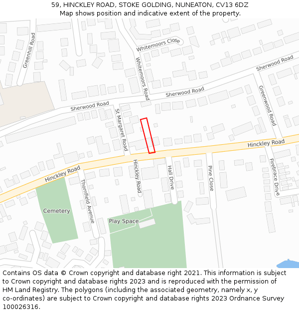 59, HINCKLEY ROAD, STOKE GOLDING, NUNEATON, CV13 6DZ: Location map and indicative extent of plot