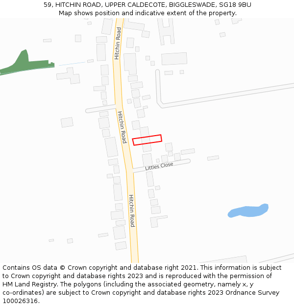 59, HITCHIN ROAD, UPPER CALDECOTE, BIGGLESWADE, SG18 9BU: Location map and indicative extent of plot