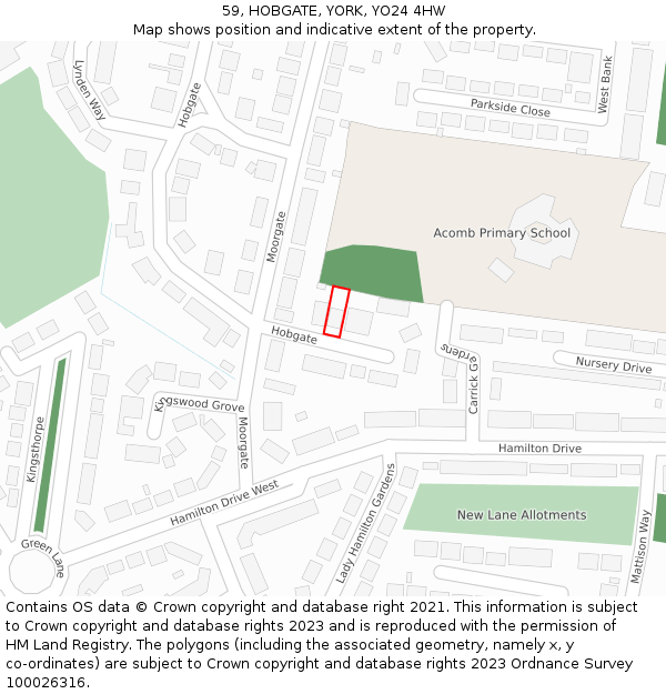 59, HOBGATE, YORK, YO24 4HW: Location map and indicative extent of plot