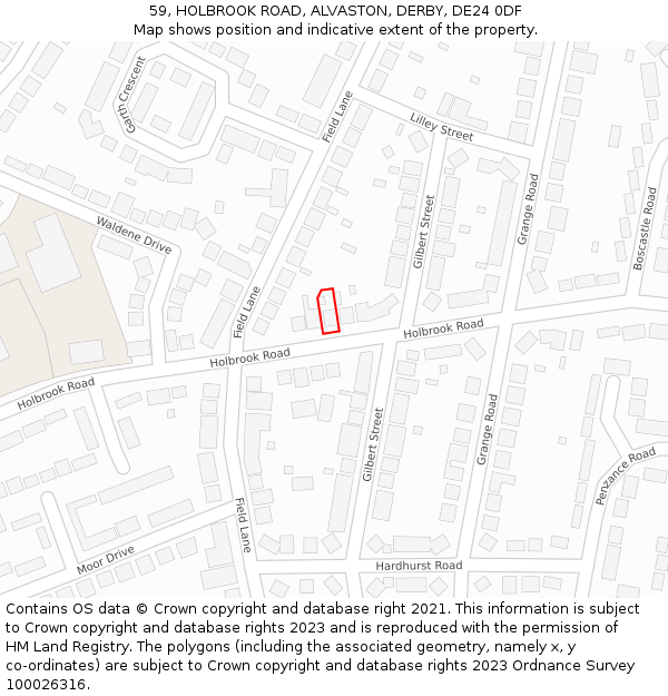 59, HOLBROOK ROAD, ALVASTON, DERBY, DE24 0DF: Location map and indicative extent of plot