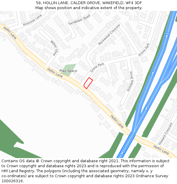 59, HOLLIN LANE, CALDER GROVE, WAKEFIELD, WF4 3DF: Location map and indicative extent of plot