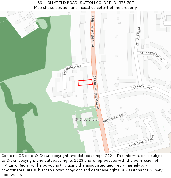 59, HOLLYFIELD ROAD, SUTTON COLDFIELD, B75 7SE: Location map and indicative extent of plot