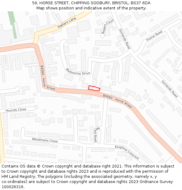59, HORSE STREET, CHIPPING SODBURY, BRISTOL, BS37 6DA: Location map and indicative extent of plot