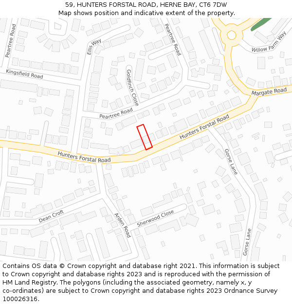 59, HUNTERS FORSTAL ROAD, HERNE BAY, CT6 7DW: Location map and indicative extent of plot